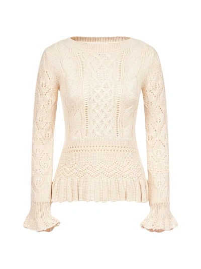 Shop See By Chloé Pointelle-knit Wool-blend Sweater In Soft Ivory