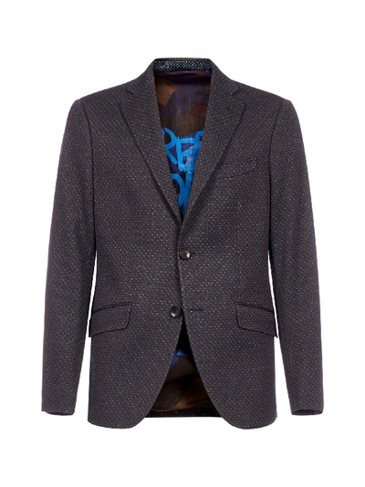 Shop Etro Geometric-motif Wool-bend Blazer In Blu