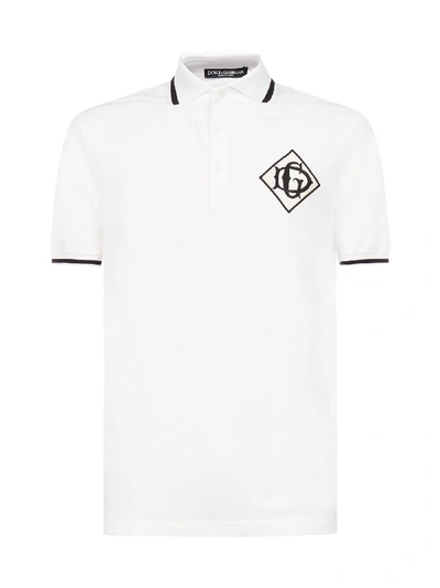 Shop Dolce & Gabbana Logo Cotton Polo Shirt In Bianco Ottico