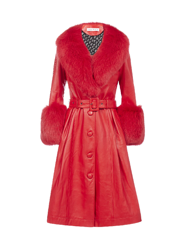 Saks Potts Fox-fur Trimmed Lambskin Coat In Red | ModeSens