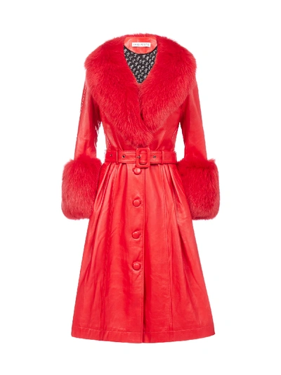 Shop Saks Potts Fox-fur Trimmed Lambskin Coat In Red