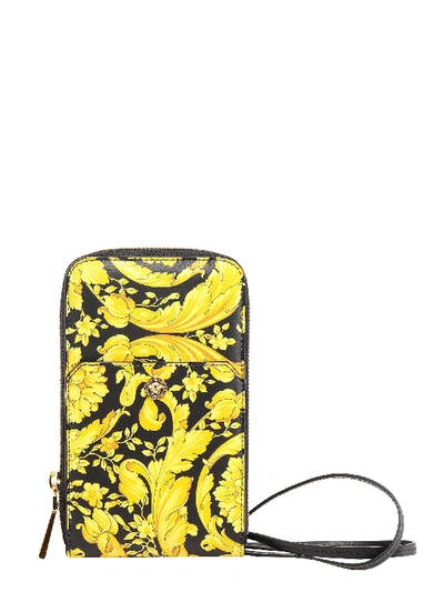 Shop Versace Baroque Pattern Lanyard Pouch In Yellow