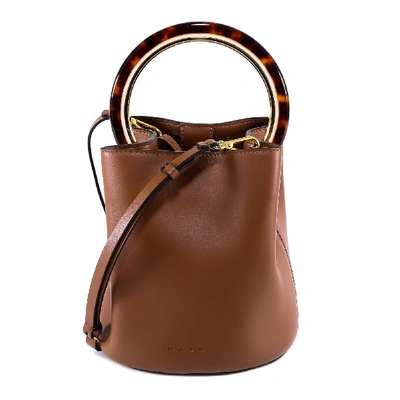 Shop Marni Panier Bucket Bag In Brown
