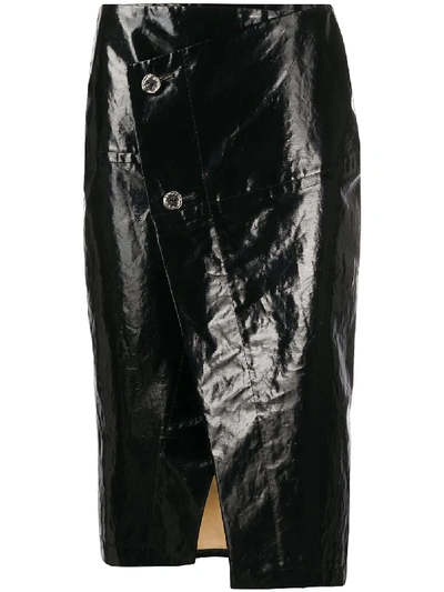 Shop Marni Asymmetric Buttoned Midi Skirt In Black