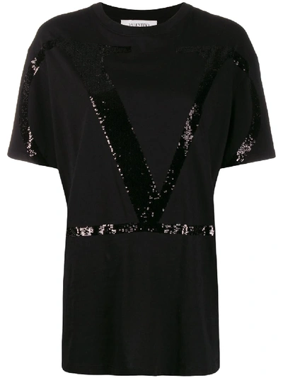 Shop Valentino Vlogo Sequin-embellished T-shirt In Black