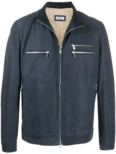 Shop Brunello Cucinelli Zip-up Leather Jacket In Blue