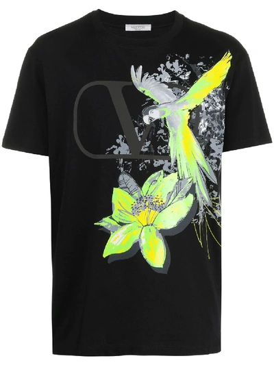 Shop Valentino Jungle-print Vlogo T-shirt In Black