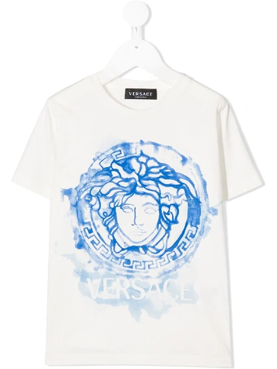 Young Versace Medusa Print Cotton T-shirt In White