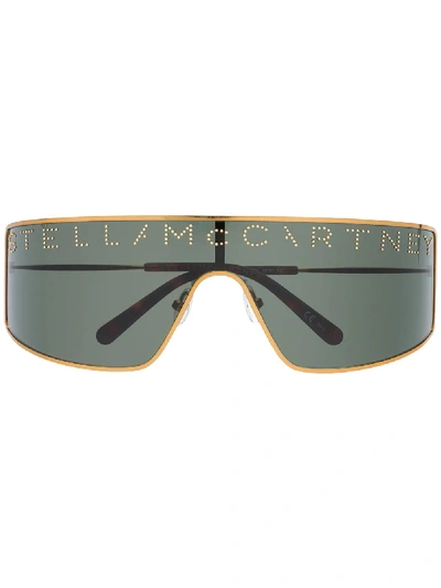 Shop Stella Mccartney Crystal Logo Oversized Sunglasses In Gold