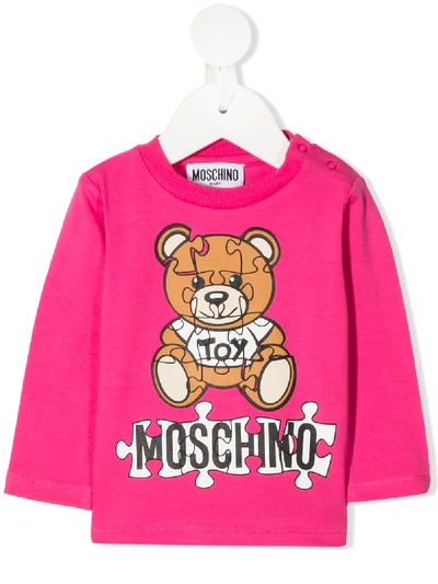 Shop Moschino Puzzle Teddy Print Sweatshirt In Pink