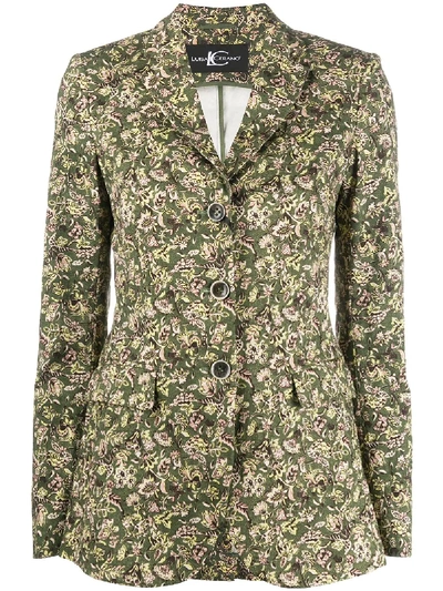 Shop Luisa Cerano Floral-print Single Breasted Blazer In Green