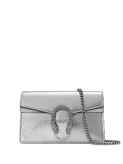 Shop Gucci Dionysus Leather Mini Bag In Silver