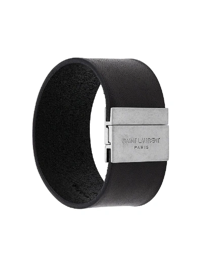 Shop Saint Laurent Id Cuff Leather Bracelet In Black