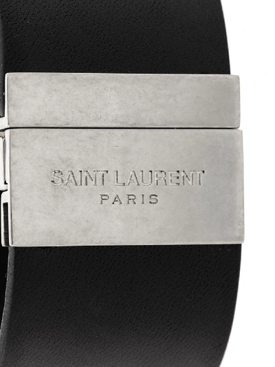 Shop Saint Laurent Id Cuff Leather Bracelet In Black