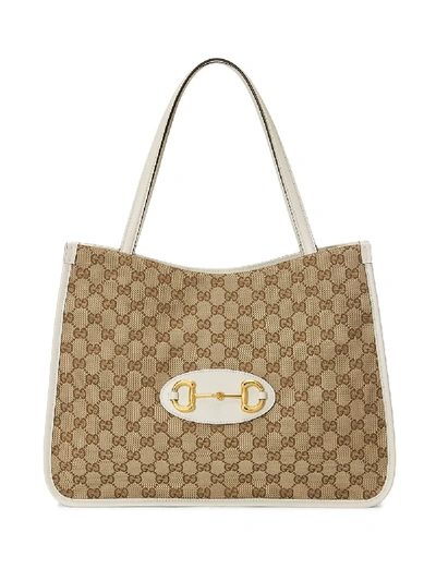 Shop Gucci Horsebit Leather Shopping Bag In White