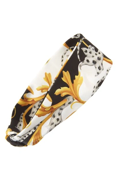 Shop Versace Barocco Acanthus Print Head Wrap In White/ Black/ Gold