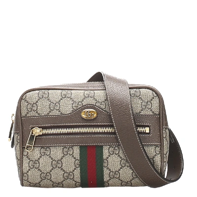 Pre-owned Gucci Brown/beige Gg Supreme Canvas Web Ophidia Belt Bag
