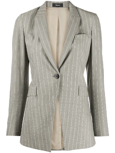 Shop Theory Wool Blend Striped Blazer In Grey