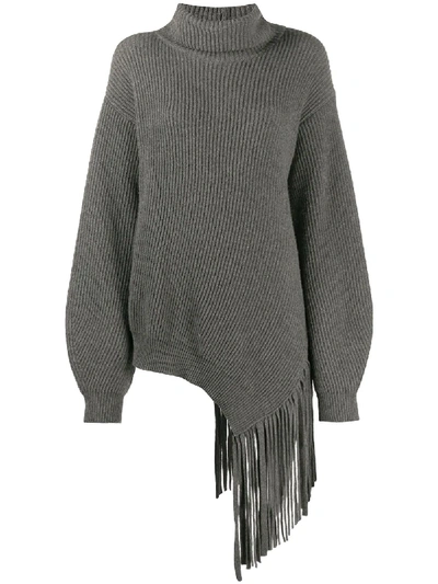 Shop Stella Mccartney Fringed Rib-knit Jumper In Grey