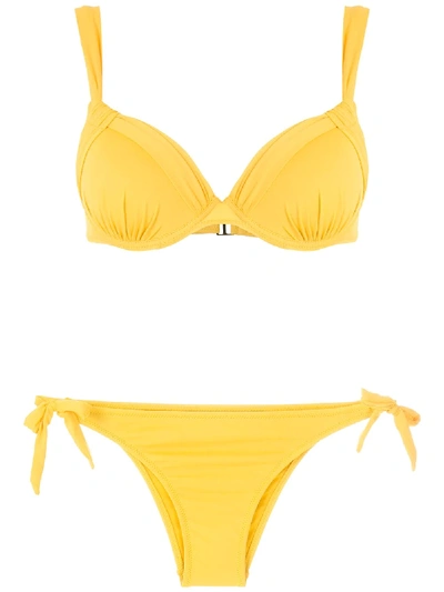 Shop Amir Slama Ruched Detail Bikini Set In Yellow