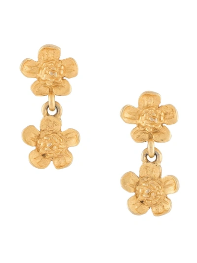 Pre-owned Givenchy 1990s Double Flower Earrings In Gold