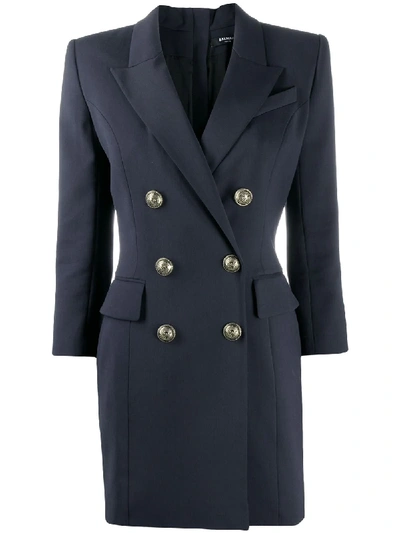 Shop Balmain Double-breasted Blazer Dress In Blue