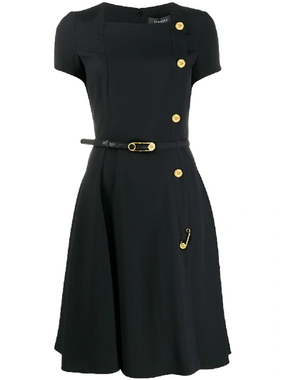 Shop Versace Button-detail A-line Dress In Black