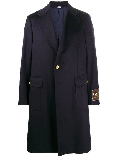 Shop Gucci Double G Button Single-breasted Coat In Blue