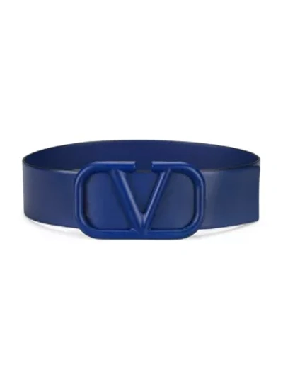 Shop Valentino V-logo Leather Belt In Blue Royal