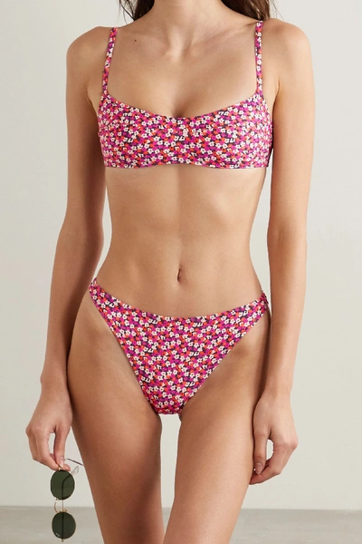 Shop Solid & Striped The Elsa Floral-print Bikini Top In Red