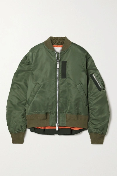Shop Sacai Oversized Grosgrain-trimmed Shell Bomber Jacket In Army Green