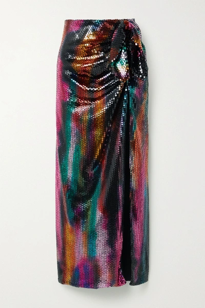 Shop Attico Bow-detailed Sequined Satin Maxi Skirt In Black