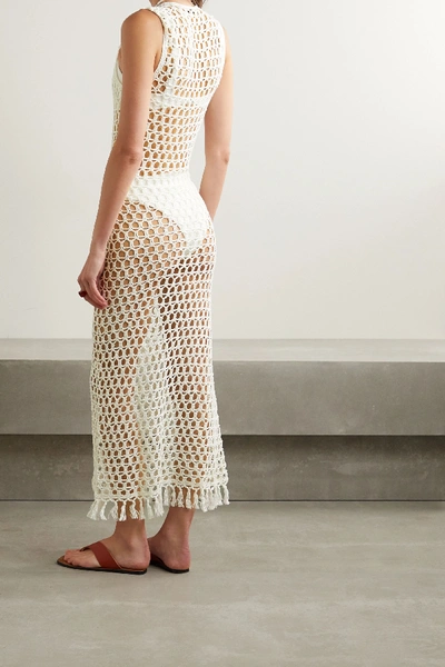 Shop Marysia Tasseled Crocheted Bamboo Maxi Dress In Cream