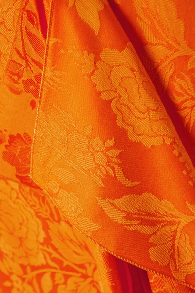Shop Attico Draped Satin-jacquard Midi Skirt In Orange