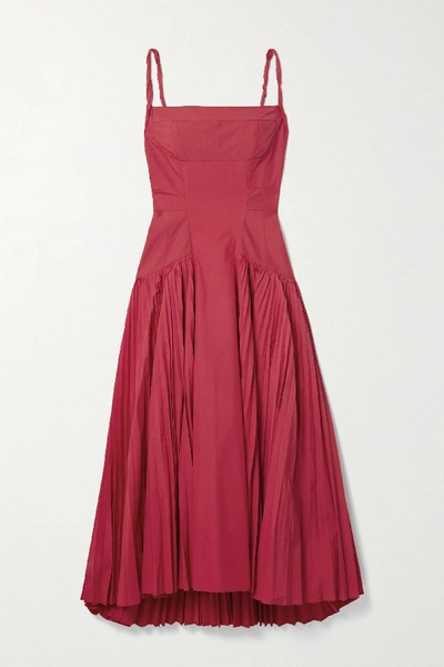 Shop Proenza Schouler Pleated Cotton-blend Poplin Dress In Red