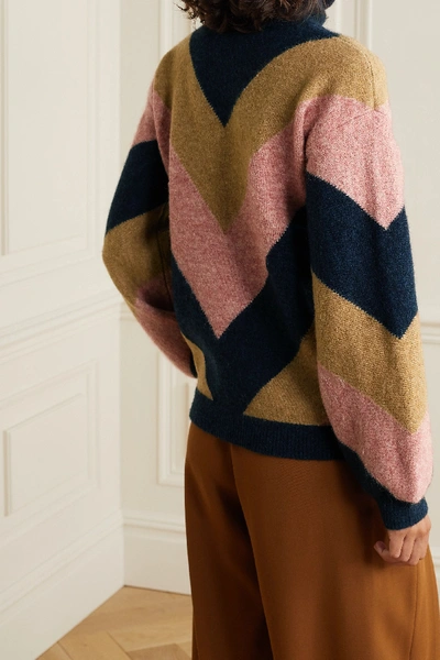 Shop Victoria Victoria Beckham Oversized Color-block Jacquard-knit Turtleneck Sweater In Mustard