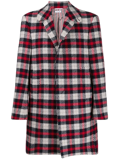 Shop Thom Browne Tartan-check Tweed Cashmere Overcoat In Blue