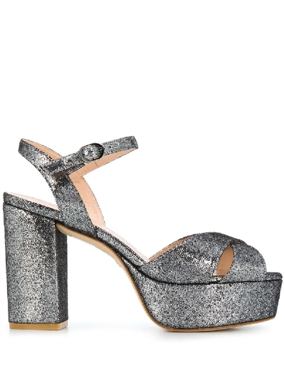 Shop Stuart Weitzman Glittered Platform Sandals In Silver