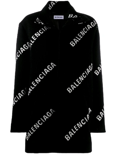 Shop Balenciaga All-over Logo A-line Coat In Black