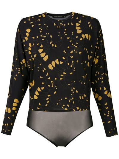 Shop Andrea Marques Printed Long Sleeves Bodysuit In Black