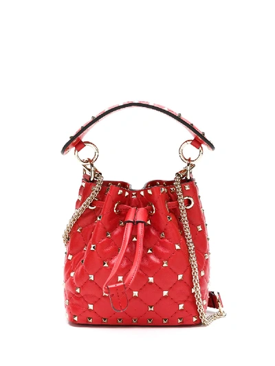 Shop Valentino Rockstud Spike Bucket Bag In Red