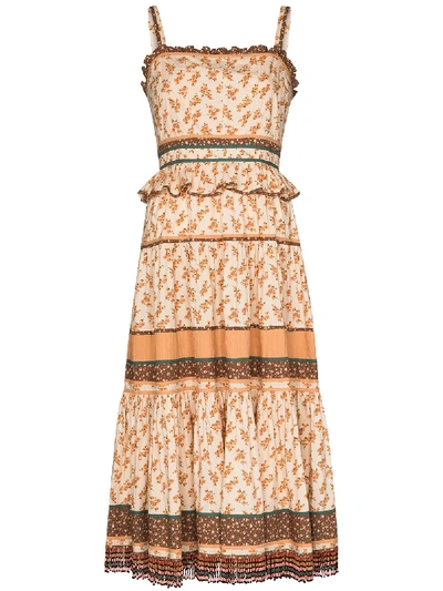 Shop Ulla Johnson Cecilie Floral-print Midi Dress In Neutrals