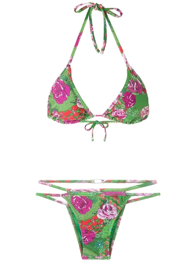 Shop Amir Slama Floral-print Bikini Set In Green