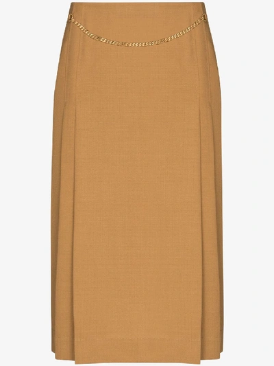 Shop Victoria Beckham Chain Detail Midi Skirt In Brown
