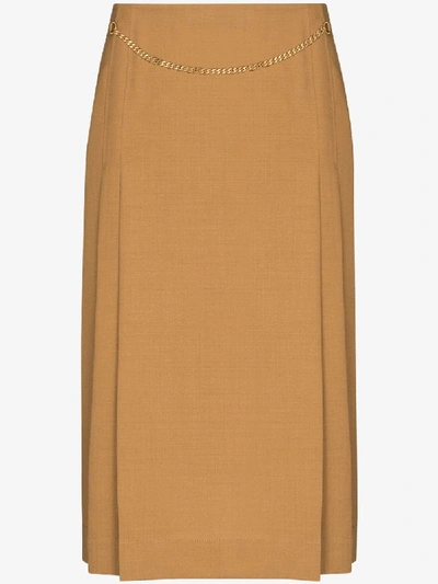 Victoria Beckham Belted Pleated Wool High-rise Skirt In Brown