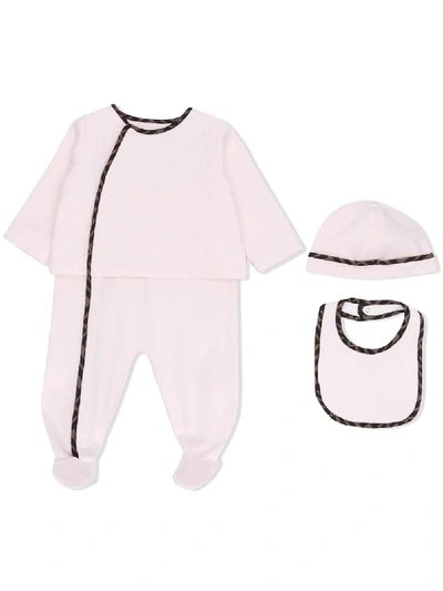 Shop Fendi Contrast Piping Babygrow Set In Pink