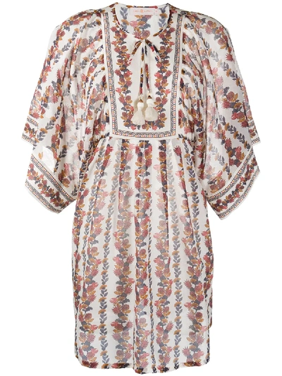 Shop Tory Burch Floral Print Tunic Dress In Neutrals