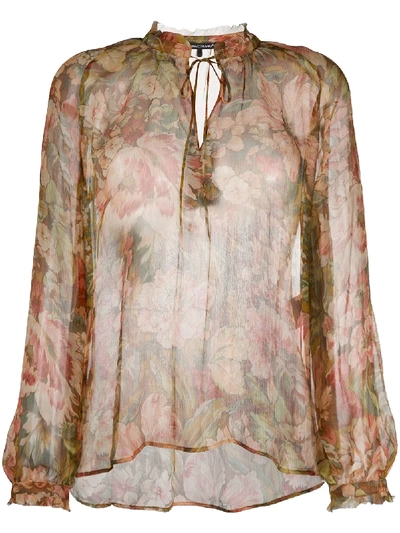 Shop Luisa Cerano Floral-print Sheer Blouse In Neutrals