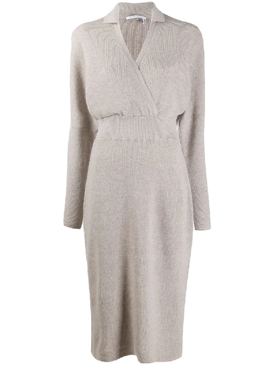 Shop Agnona Ribbed-knit Midi Dress In Grey