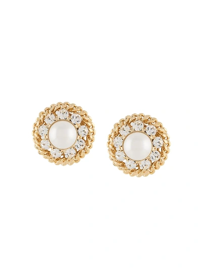 Shop Alessandra Rich Pearl Circular Earrings In Gold